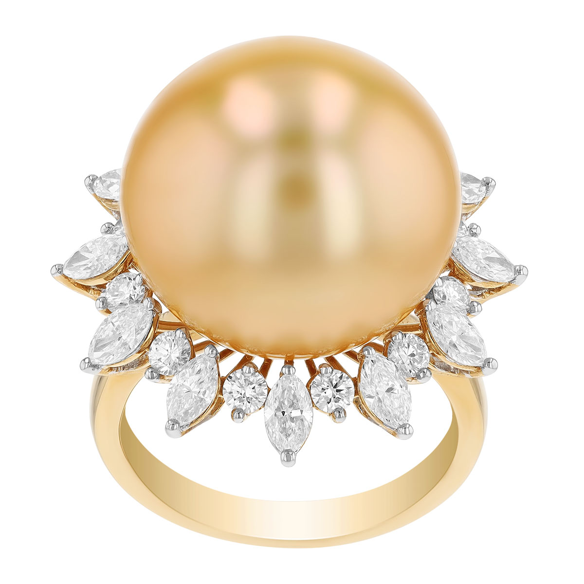 TARA Pearls Golden South Sea Cultured Pearl & Multi-Shape Diamond Halo Ring in Yellow Gold