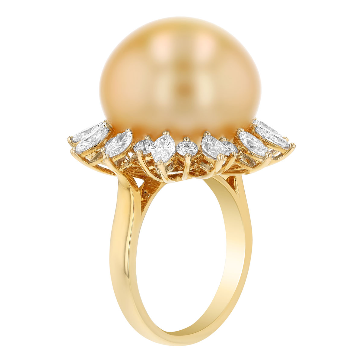 TARA Pearls Golden South Sea Cultured Pearl & Multi-Shape Diamond Halo Ring in Yellow Gold