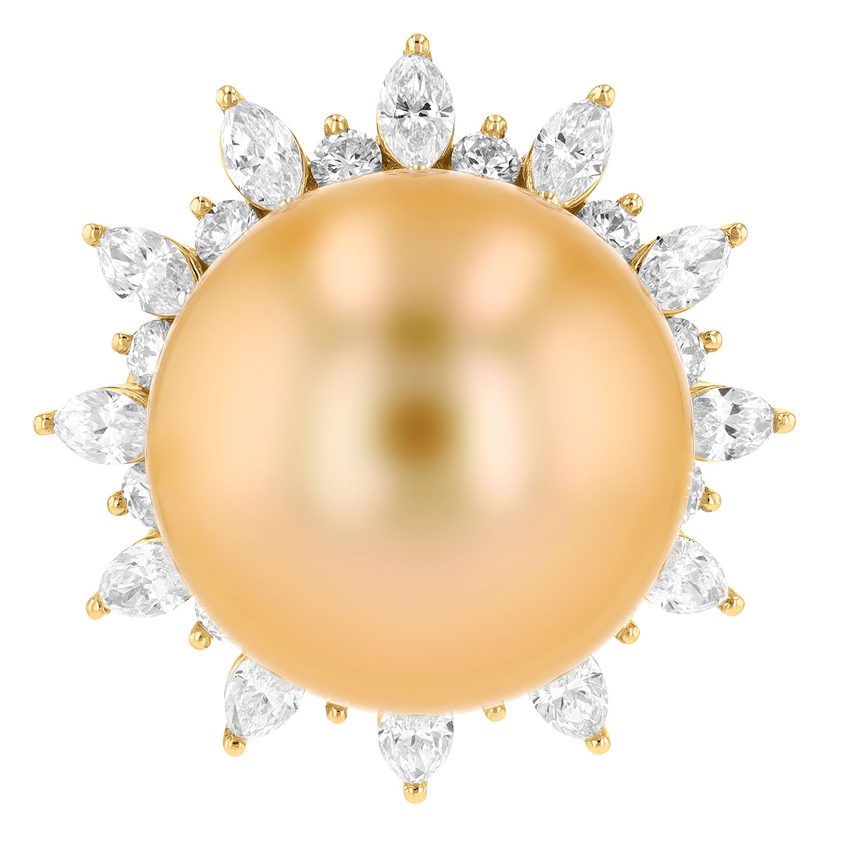 TARA Pearls Golden South Sea Cultured Pearl & Multi-Shape Diamond Halo Ring in Yellow Gold