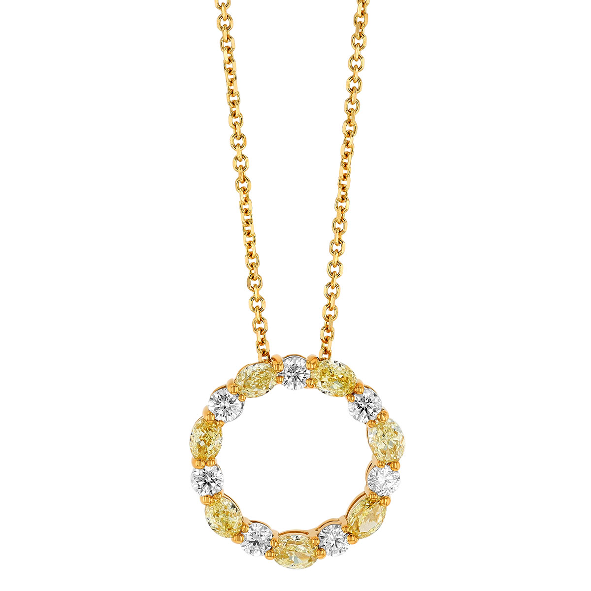 J.B. Star Oval Fancy Yellow Diamond & Round White Diamond Open Circle Pendant in Yellow Gold