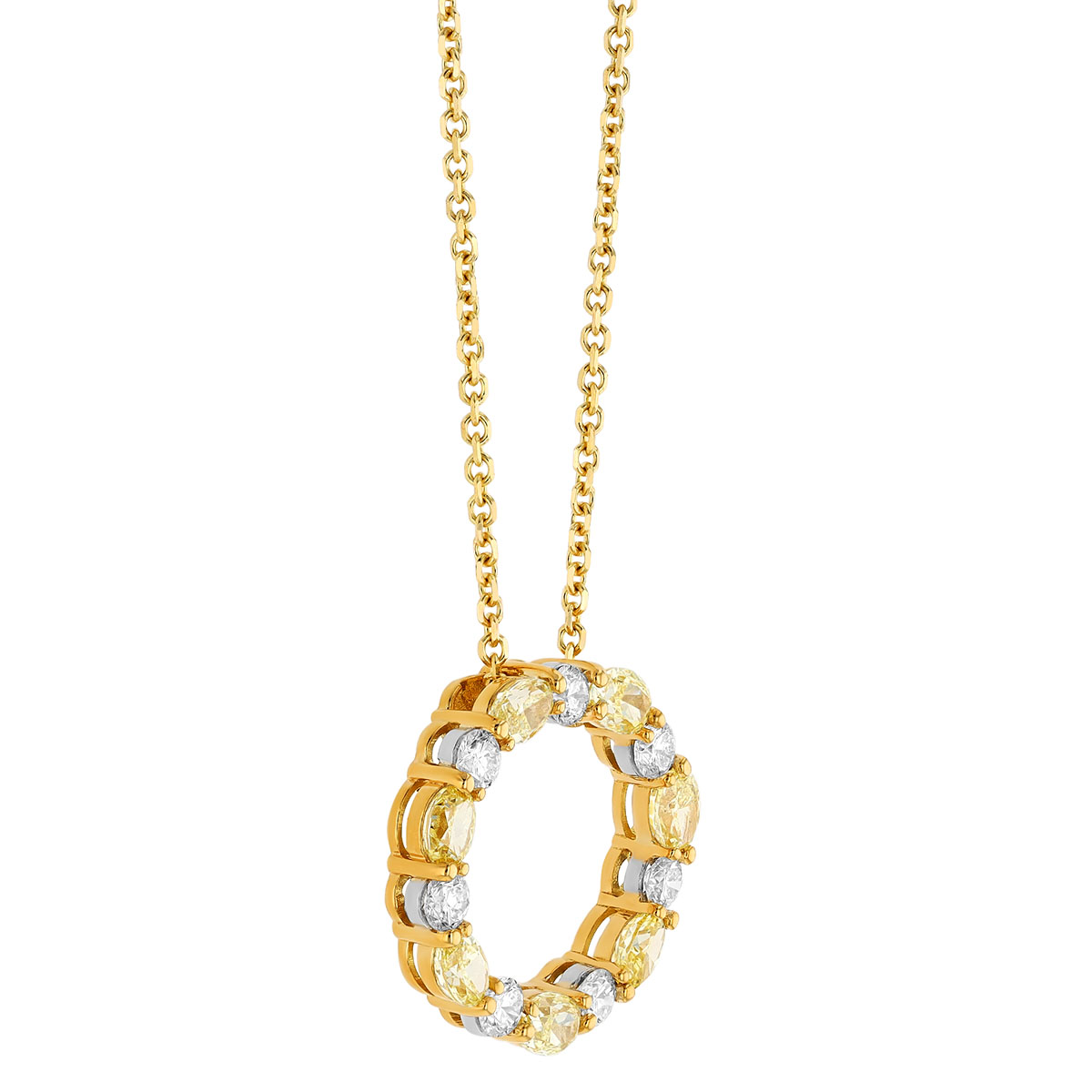 J.B. Star Oval Fancy Yellow Diamond & Round White Diamond Open Circle Pendant in Yellow Gold