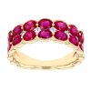 Oval Ruby & Diamond 2 Row Ring ni Yellow Gold