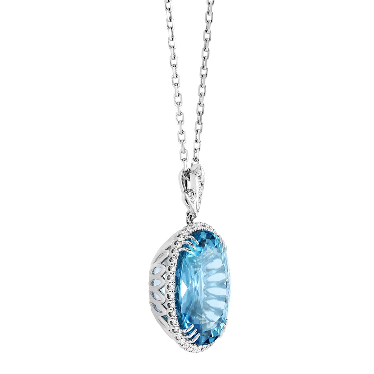 Aquamarine & Diamond Halo Pendant in White Gold
