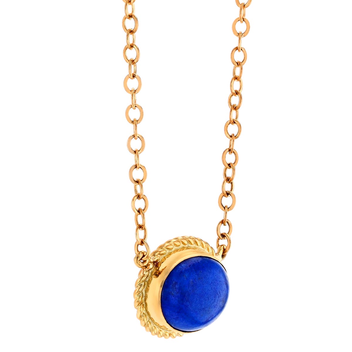 Oval Cabochon Lapis Lazuli Bezel Set Pendant in Yellow Gold, 19