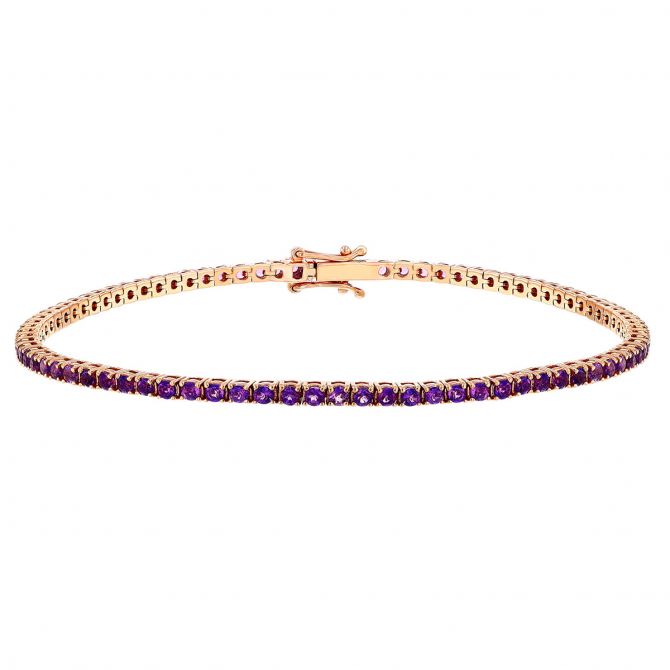 Round Amethyst Tennis Bracelet in Rose Gold, 7", 1.85 tw
