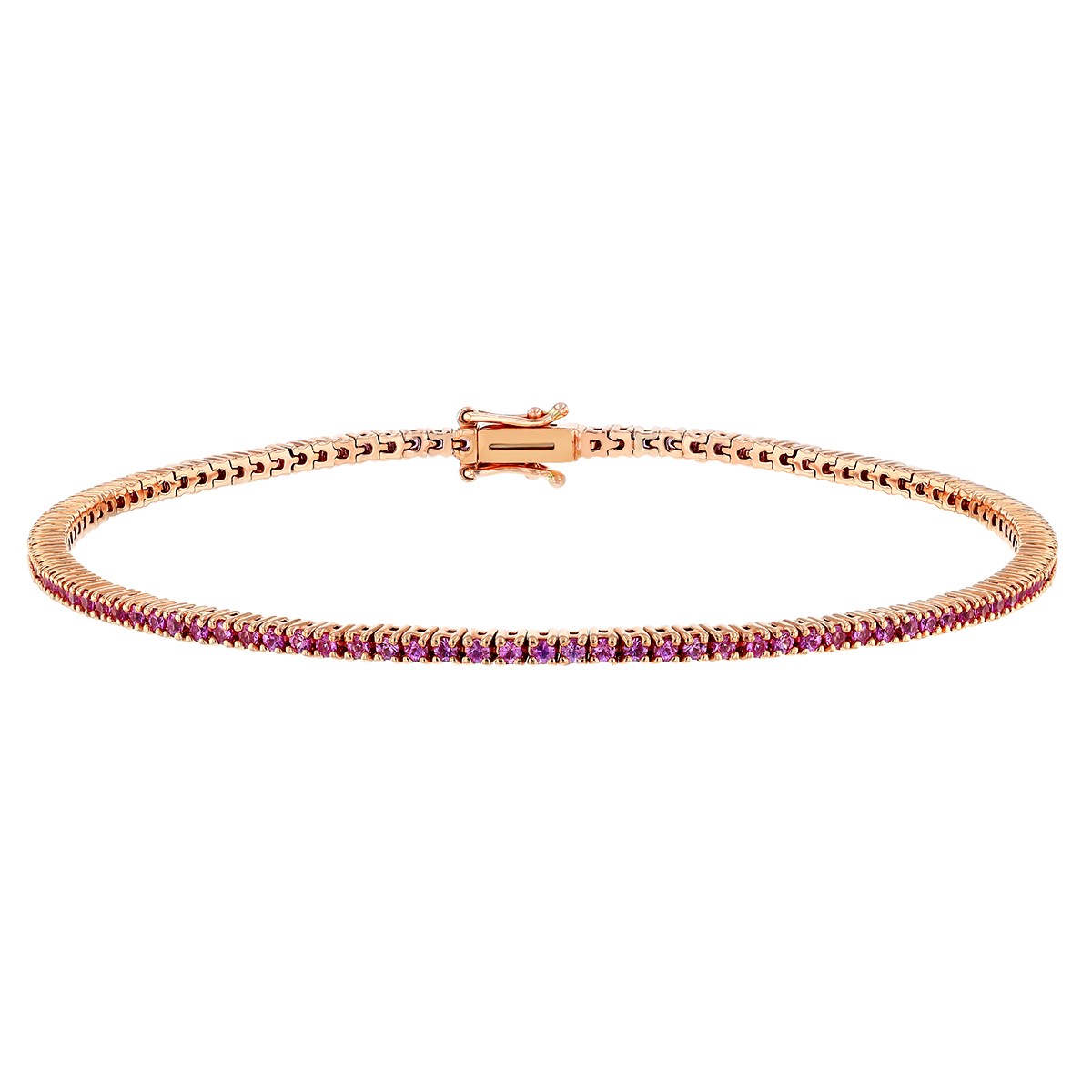 Round Pink Sapphire Tennis Bracelet in Rose Gold, 7