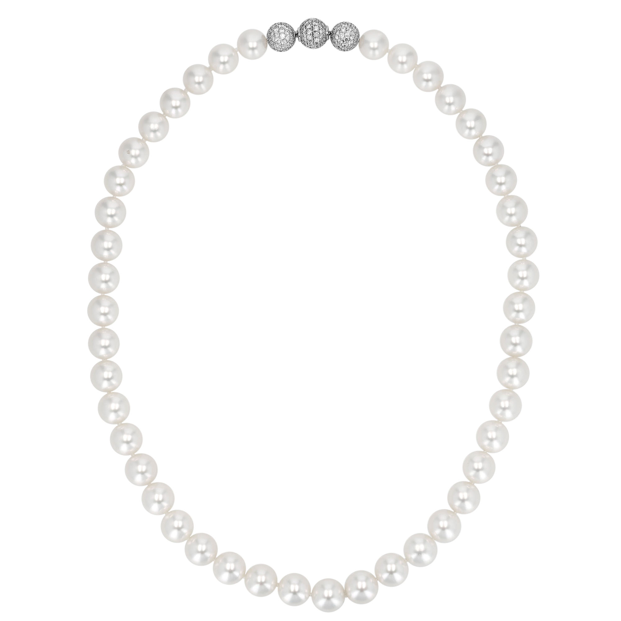 TARA Pearls South Sea Cultured Pearl Strand Necklace with Diamond Pave Bead Trio in White Gold, 18.