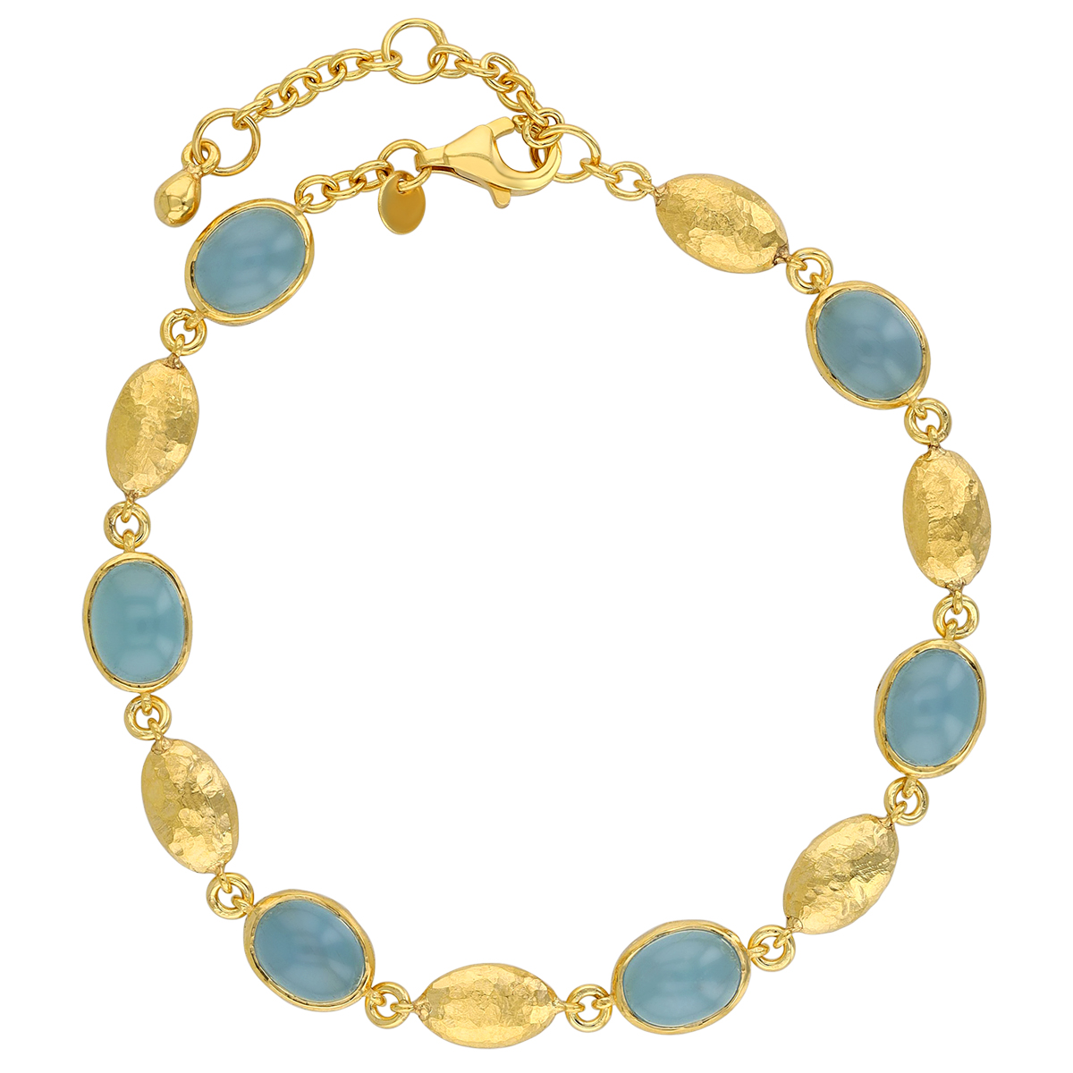 Marika Oval Cabochon Aquamarine & Yellow Gold Alternating Bracelet, 7