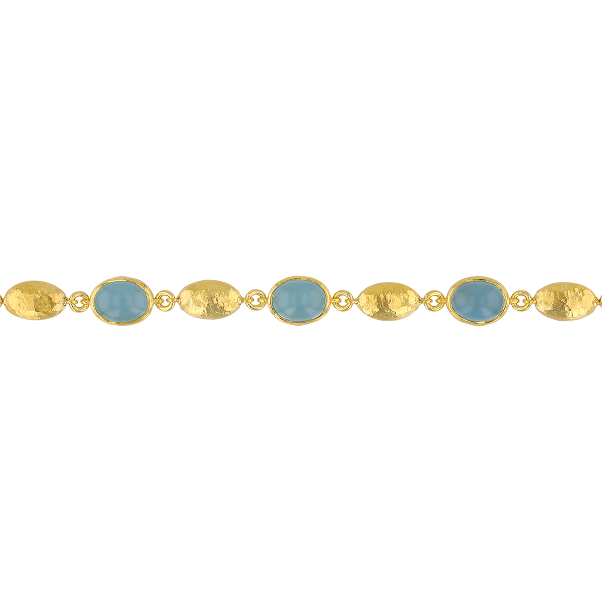 Marika Oval Cabochon Aquamarine & Yellow Gold Alternating Bracelet, 7