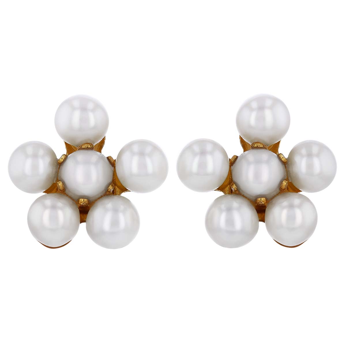 Cultured Pearl Cluster Stud Earrings in Yellow Gold