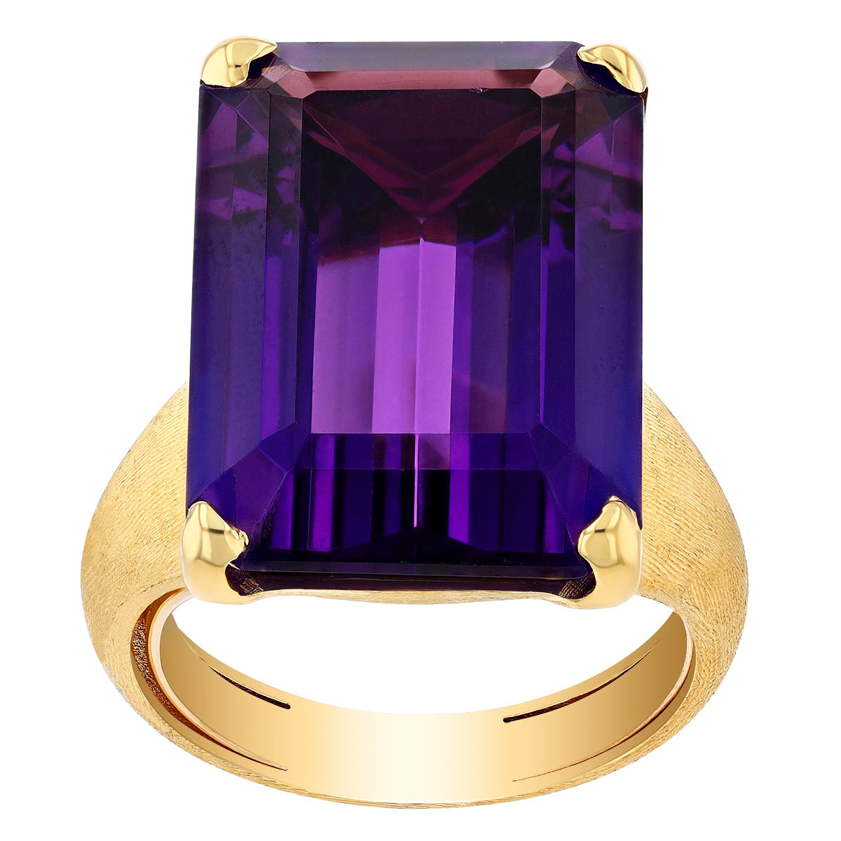Marco Bicego Emerald Cut Amethyst Solitaire Cocktail Ring in Yellow Gold