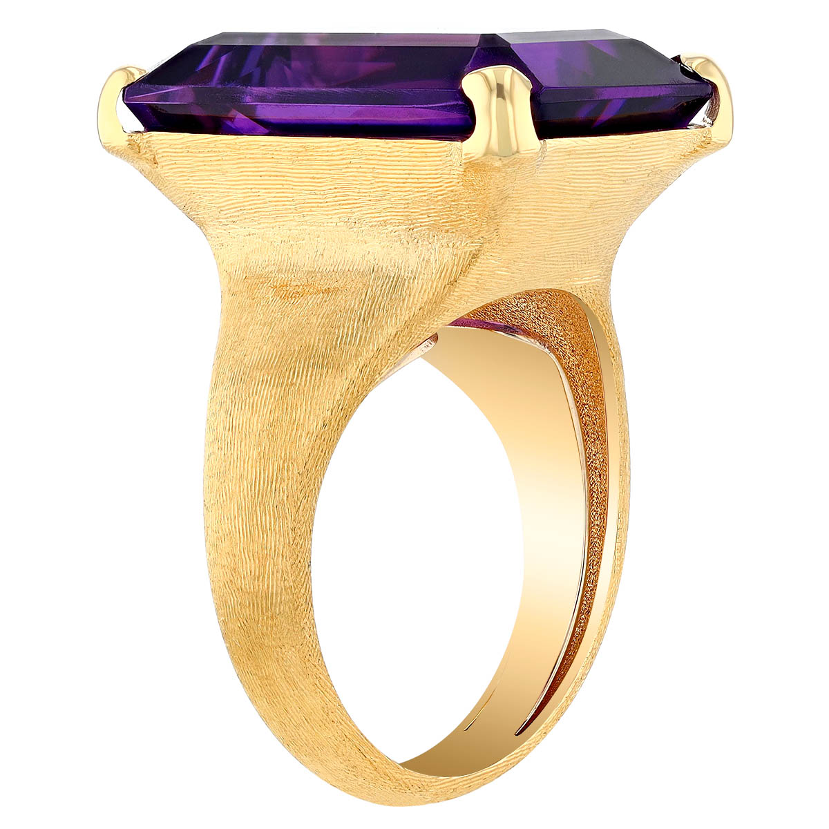 Marco Bicego Emerald Cut Amethyst Solitaire Cocktail Ring in Yellow Gold