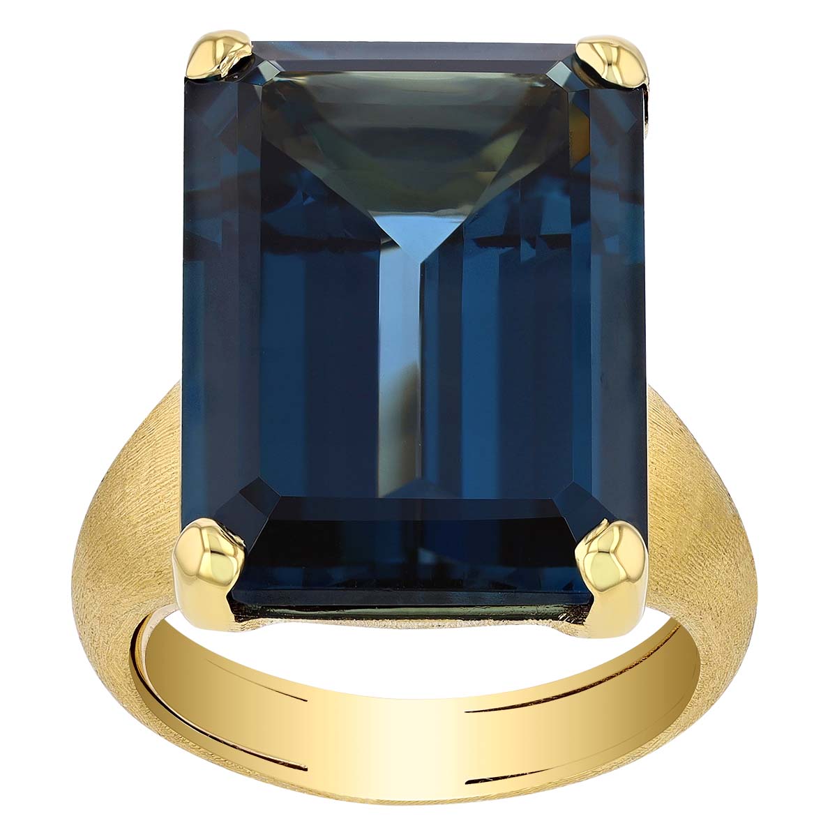 Marco Bicego Emerald Cut London Blue Topaz Solitaire Cocktail Ring in Yellow Gold