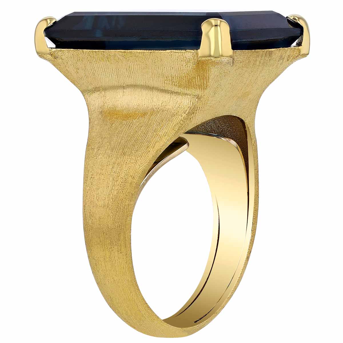 Marco Bicego Emerald Cut London Blue Topaz Solitaire Cocktail Ring in Yellow Gold