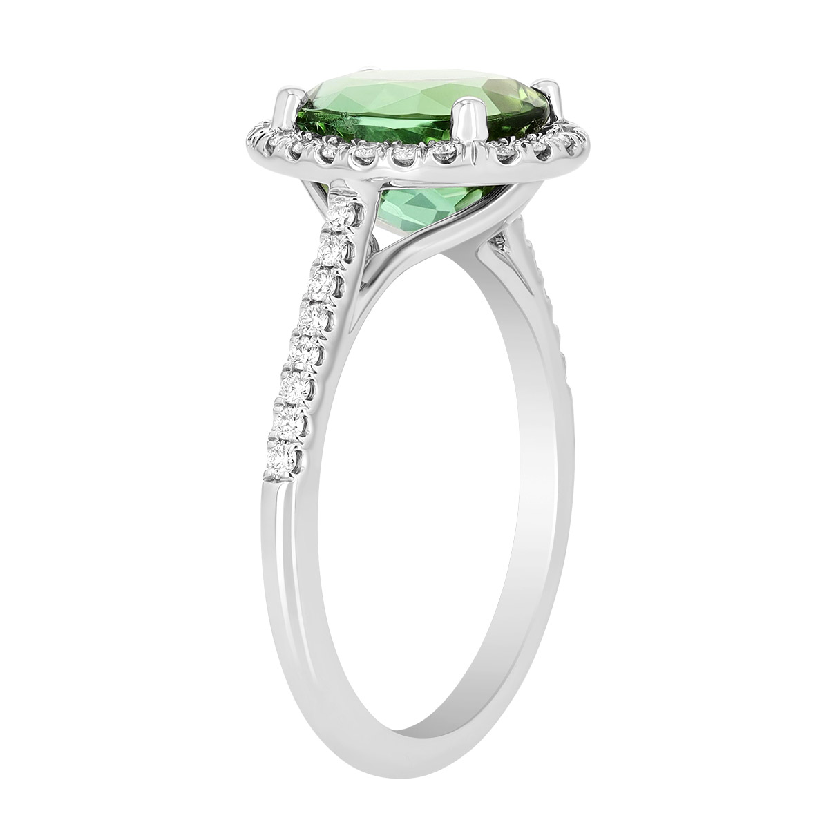 Oval Tourmaline & Diamond Halo Ring in White Gold