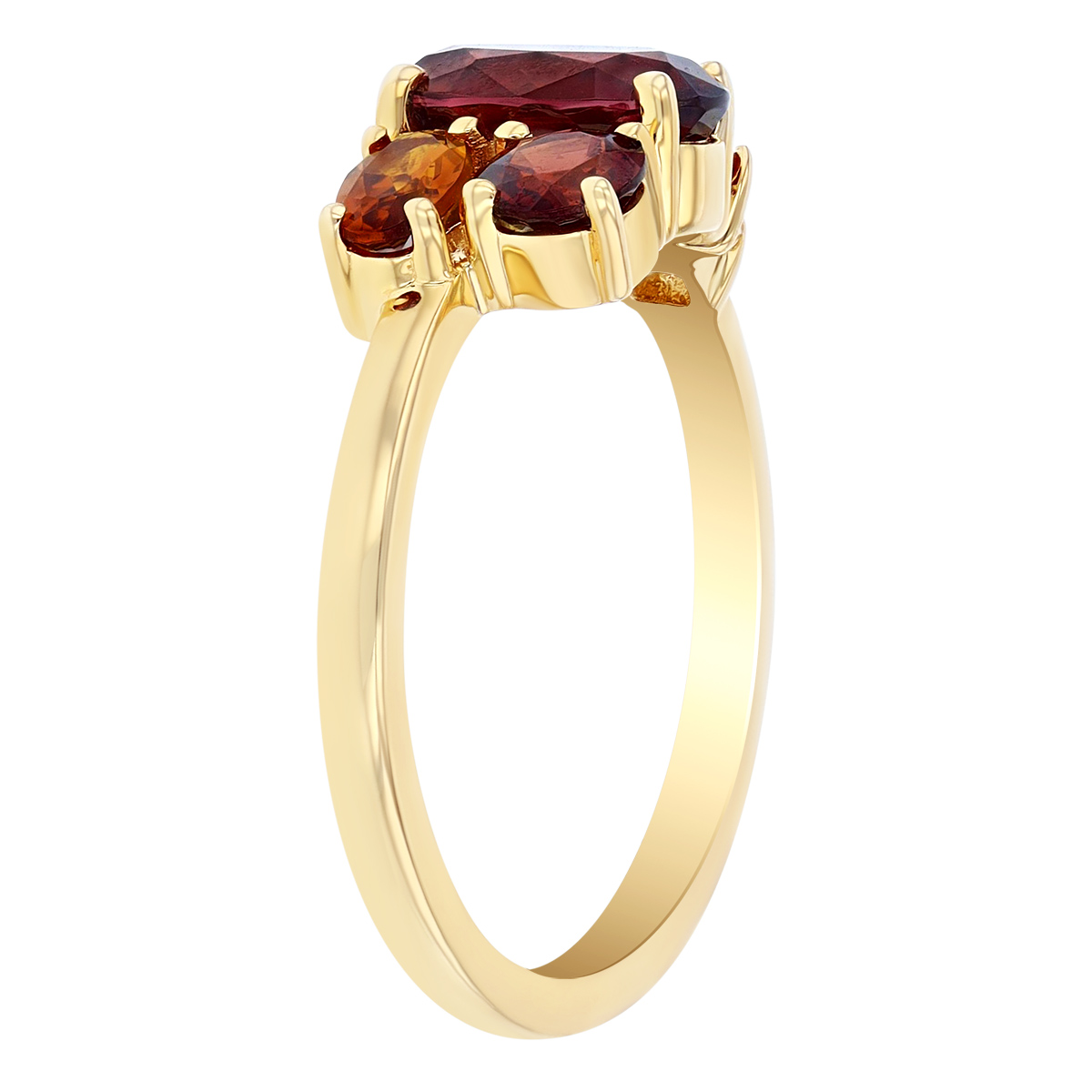 Rhodolite Garnet, Citrine & Diamond Mixed Gemstone Cluster Ring in Yellow Gold