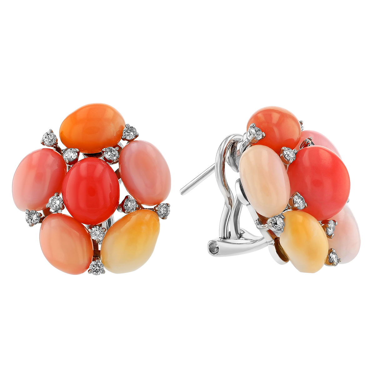 TARA Pearls Multicolored Oval Conch Pearl & Diamond Cluster Stud Earrings in White Gold