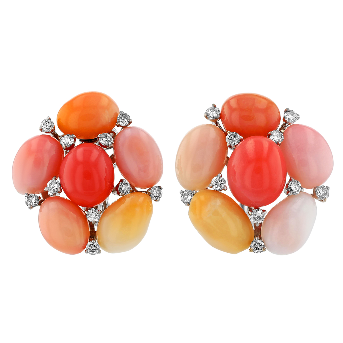 TARA Pearls Multicolored Oval Conch Pearl & Diamond Cluster Stud Earrings in White Gold