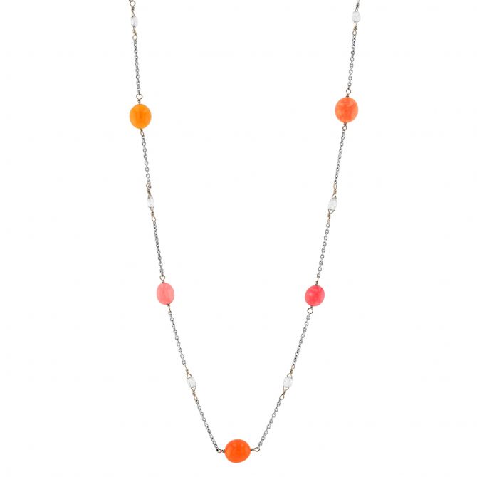 TARA Pearls Conch Pearl & Diamond Station Necklace in White Gold, 17"