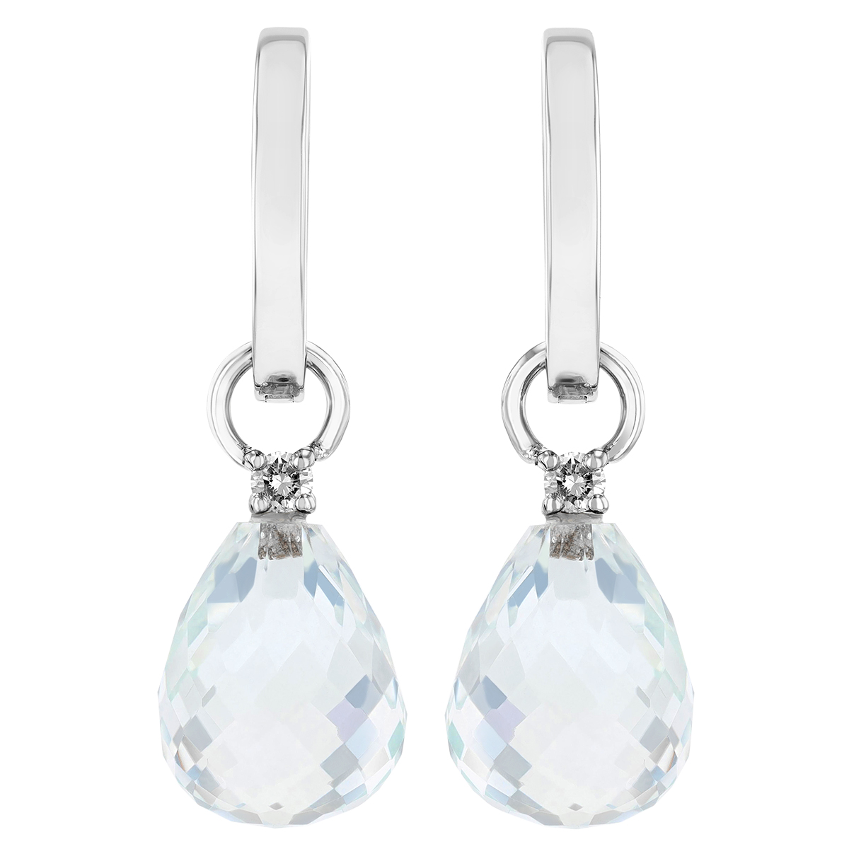 White Topaz Briolette & Diamond Dangle Earrings in White Gold