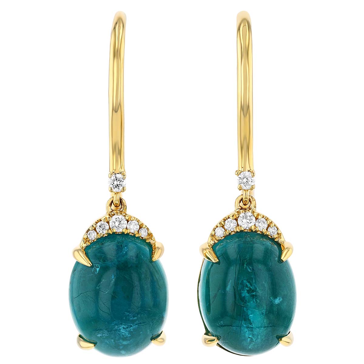 Oval Cabochon Grandidierite & Diamond Dangle Earrings in Yellow Gold