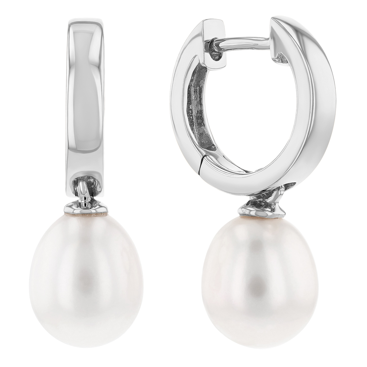Freshwater Cultured Pearl Dangle Hoop Earrings in White Gold