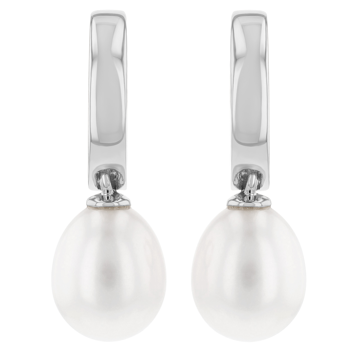 Freshwater Cultured Pearl Dangle Hoop Earrings in White Gold