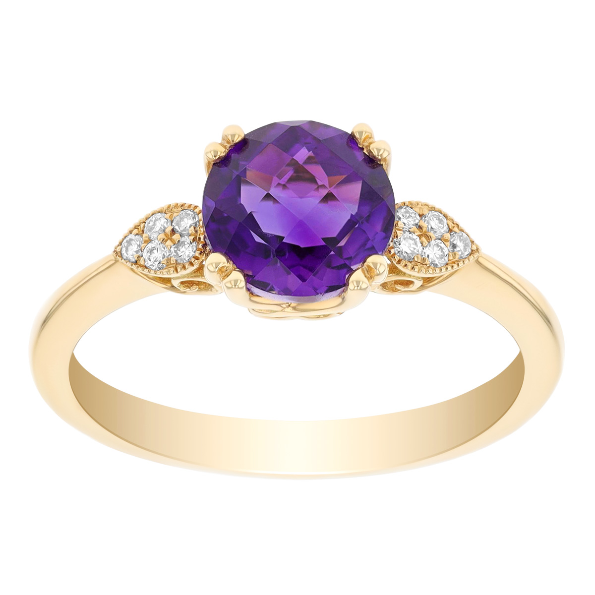 Doves Round Checkerboard & Diamond Side Stone Ring in Yellow Gold