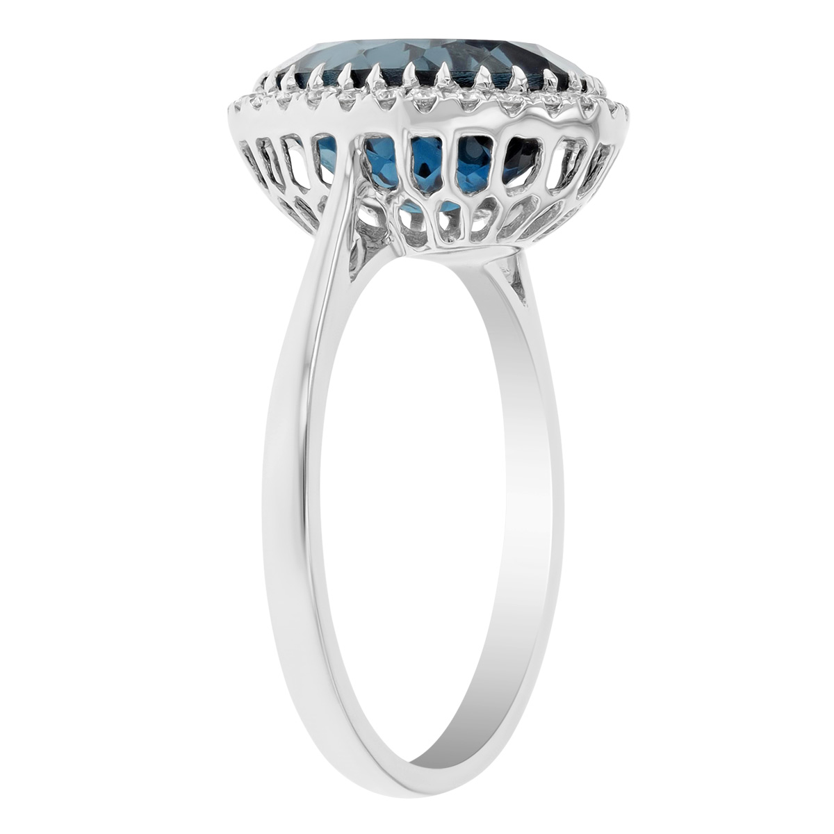 Doves Oval Topaz & Diamond Halo Ring in White Gold
