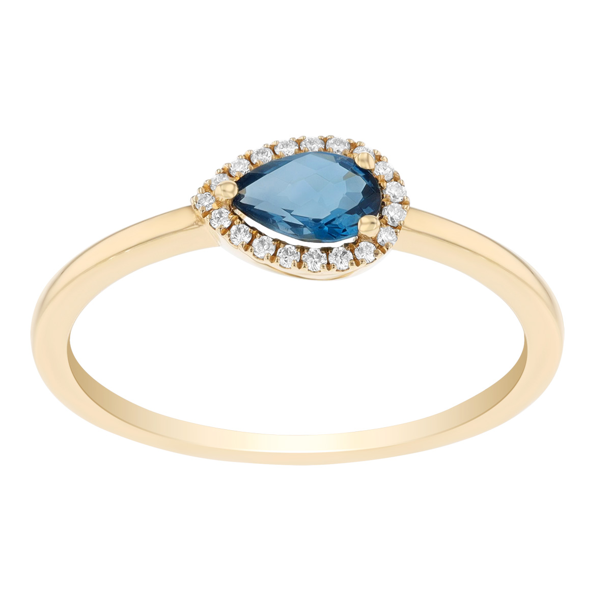 Doves Pear Shape Checkerboard Topaz & Diamond Halo Ring in Yellow Gold