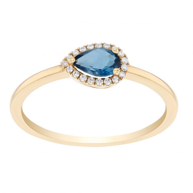 Doves Pear Shape Checkerboard Topaz & Diamond Halo Ring in Yellow Gold