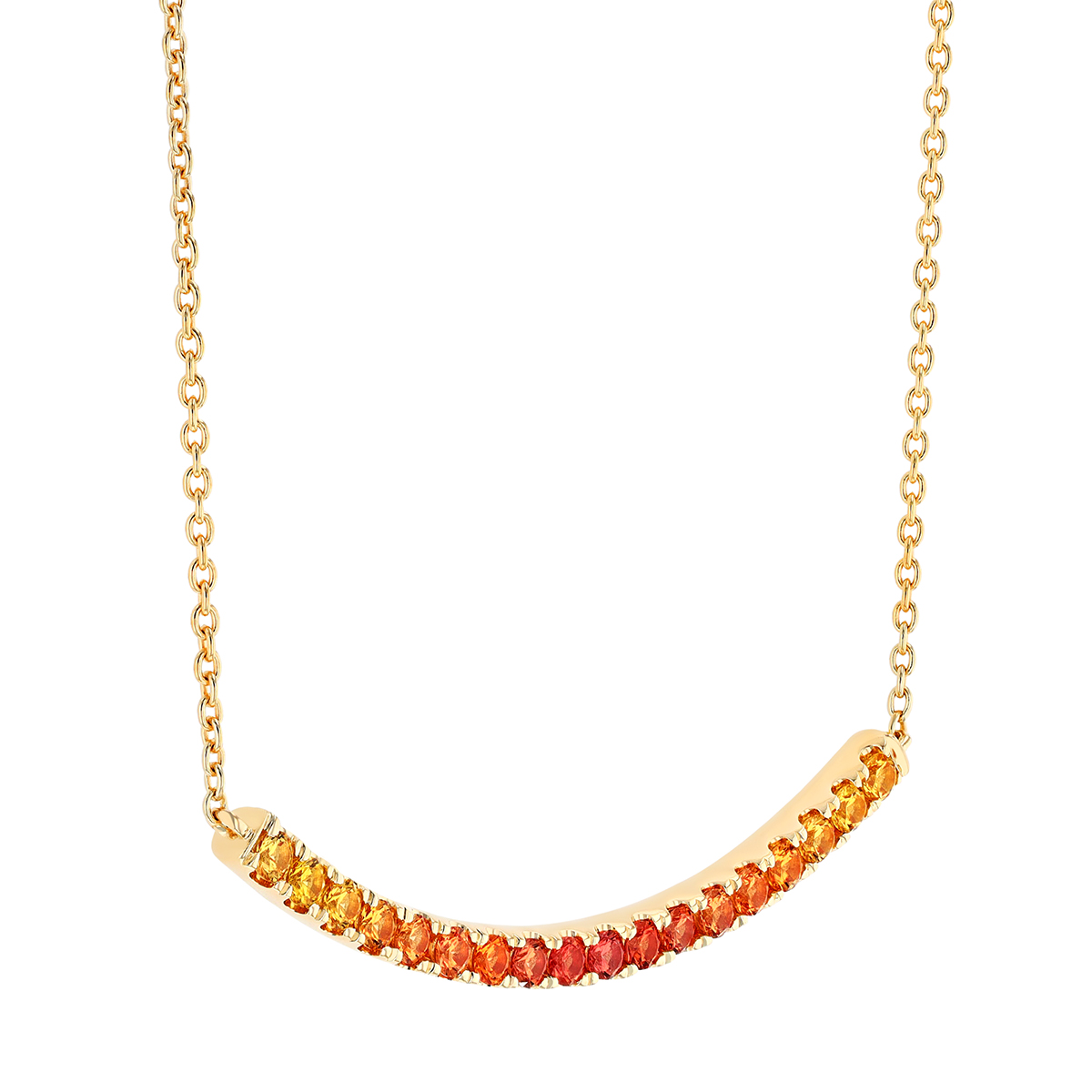 Yellow & Orange Sapphire Ombre Curved Bar Necklace in Yellow Gold, 18