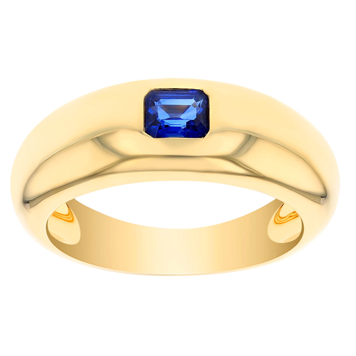 Emerald Cut Sapphire Flush Set Ring in Yellow Gold