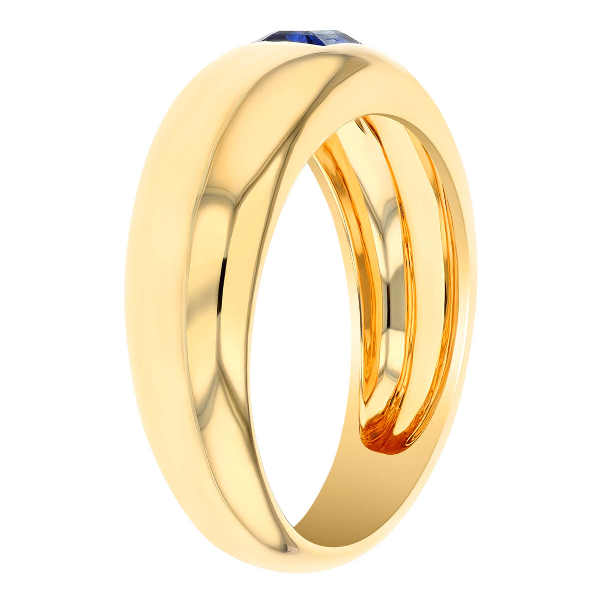 Emerald Cut Sapphire Flush Set Ring in Yellow Gold