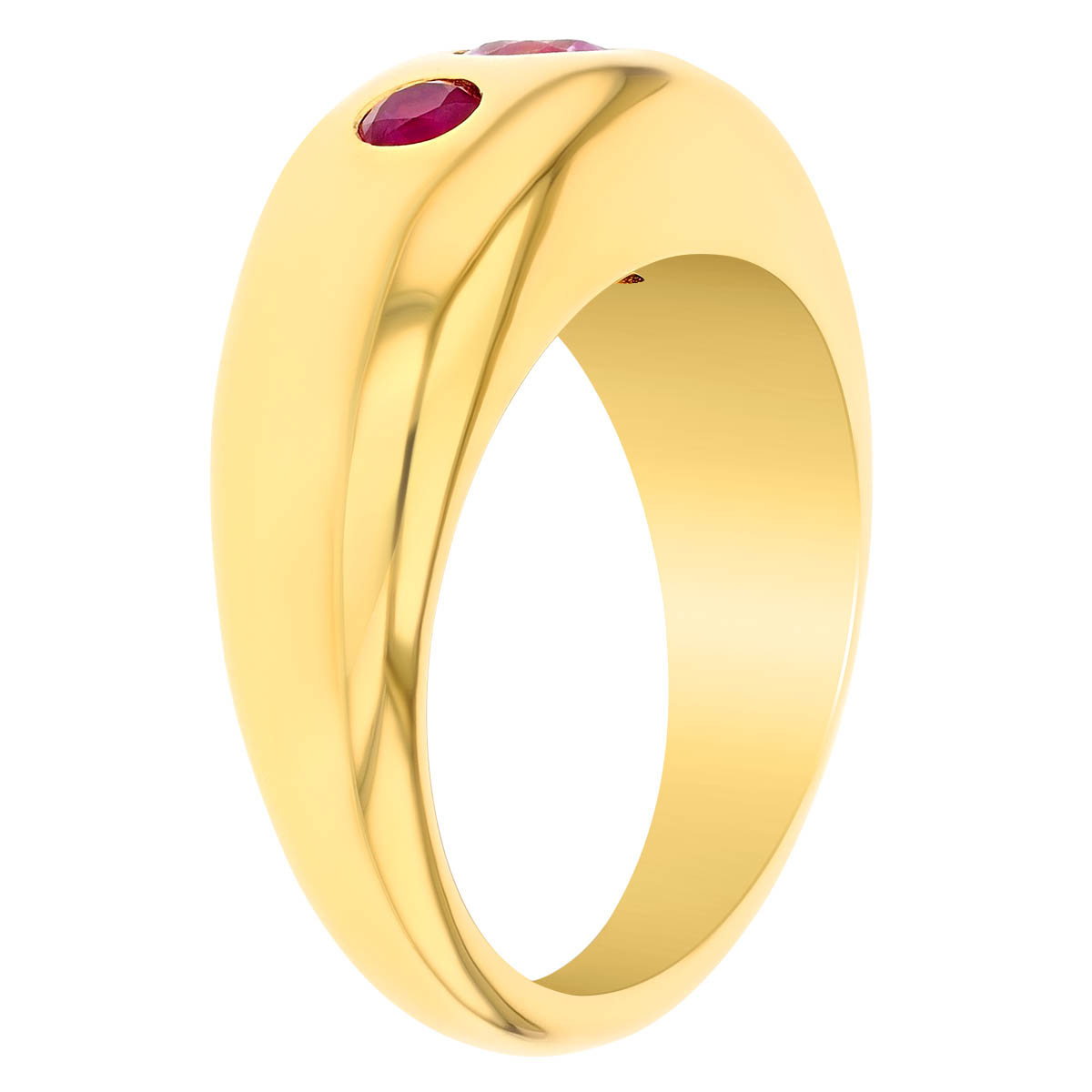 Pink Sapphire Flush Set Trio Ring in Yellow Gold