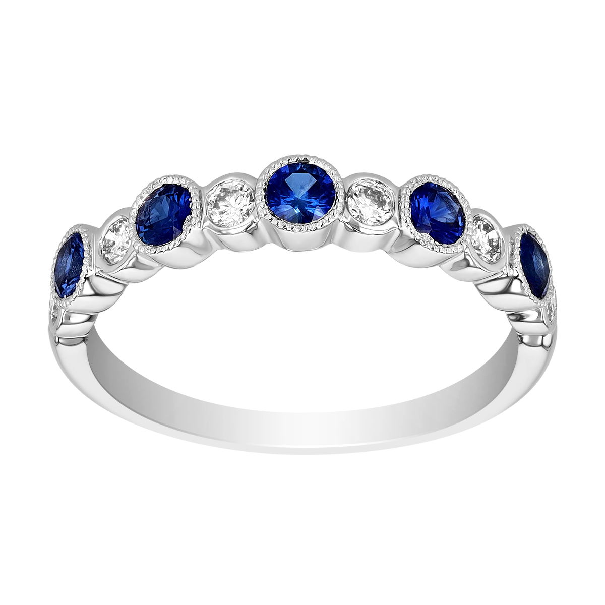 Bezel Set Sapphire & Diamond Alternating Ring in White Gold