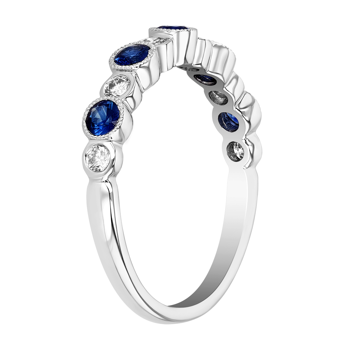 Bezel Set Sapphire & Diamond Alternating Ring in White Gold
