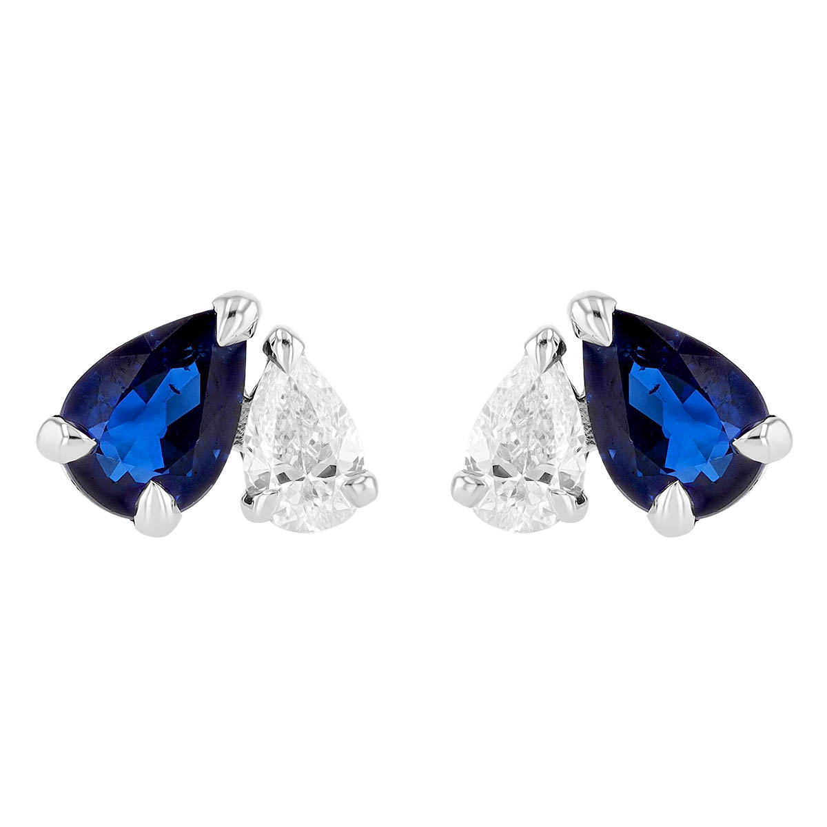 Pear Shaped Sapphire & Diamond Duo Stud Earrings in White Gold