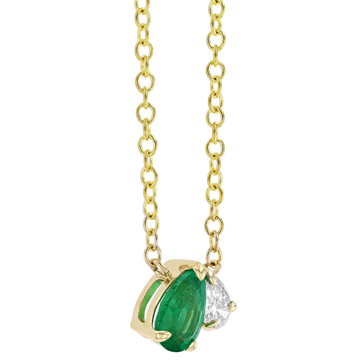 Pear Shaped Emerald & Diamond Duo Pendant in Yellow Gold, 18