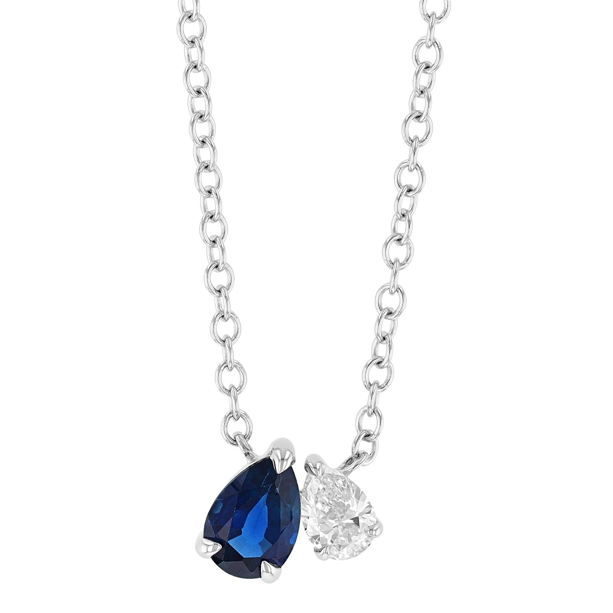 Pear Shaped Sapphire & Diamond Duo Necklace in White Gold, 18