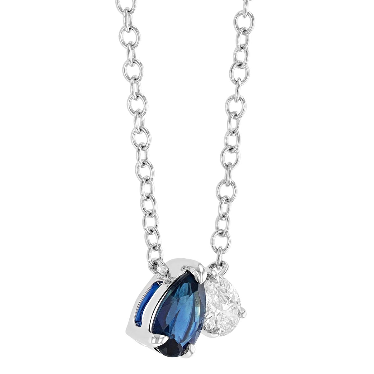 Pear Shaped Sapphire & Diamond Duo Necklace in White Gold, 18