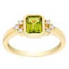 Emerald Cut Peridot & Diamond Cluster Ring in Yellow Gold