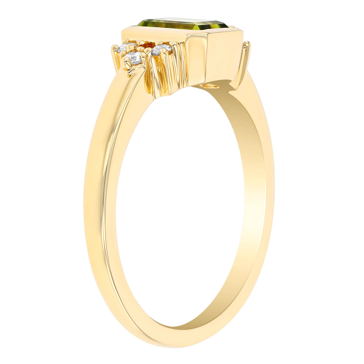 Emerald Cut Peridot & Diamond Cluster Ring in Yellow Gold