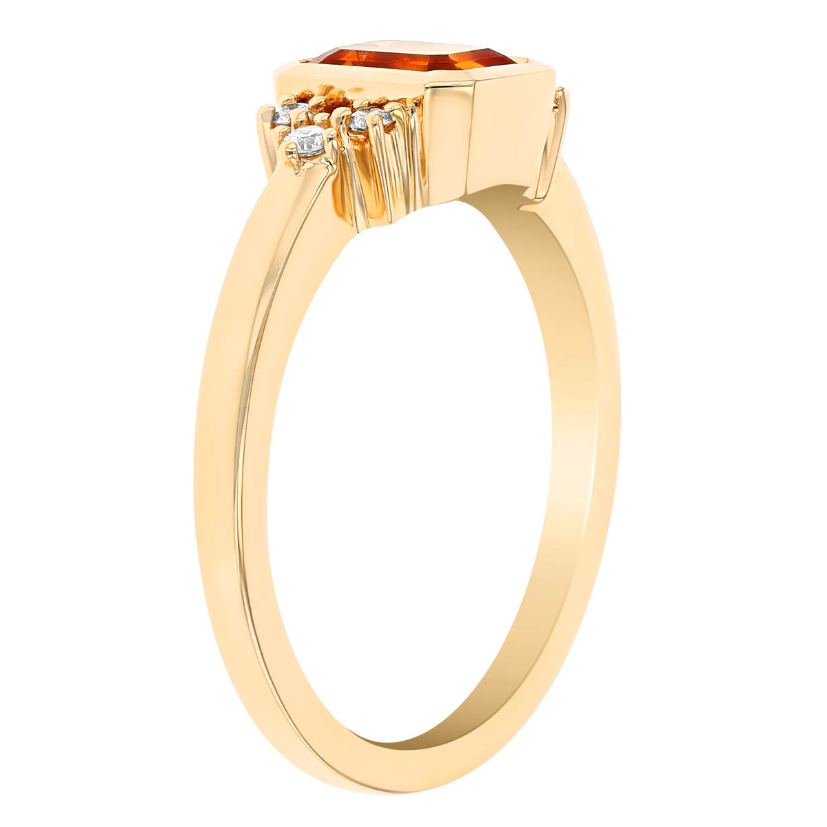Emerald Cut Citrine & Diamond Bezel Set Ring in Yellow Gold