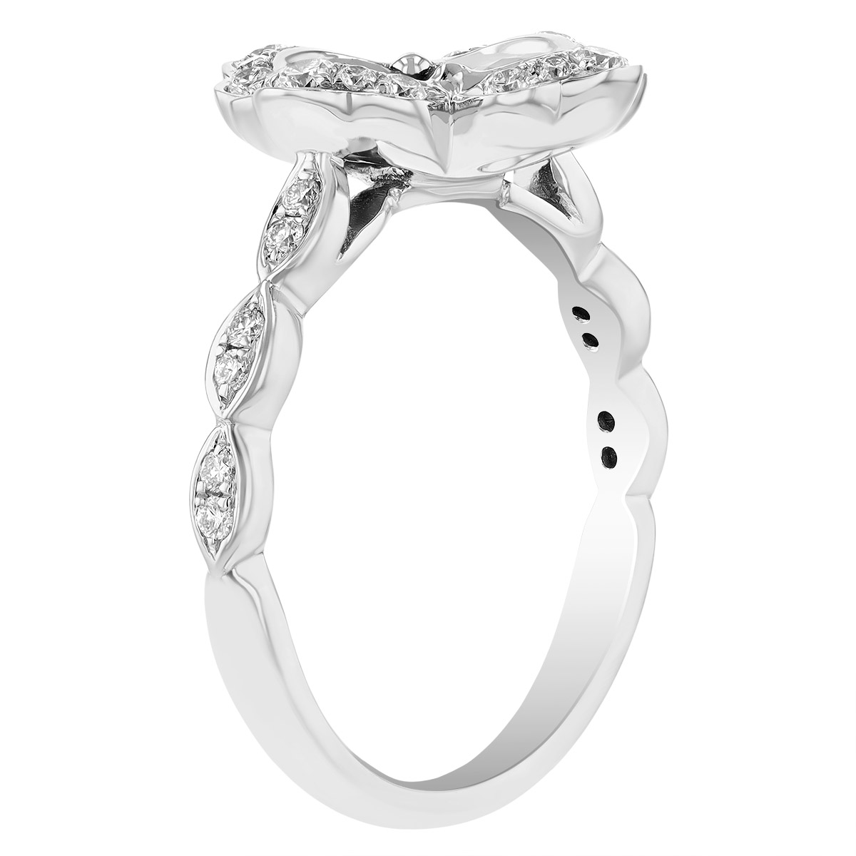 Oval Sapphire Cluster & Diamond Floral Halo Ring in White Gold