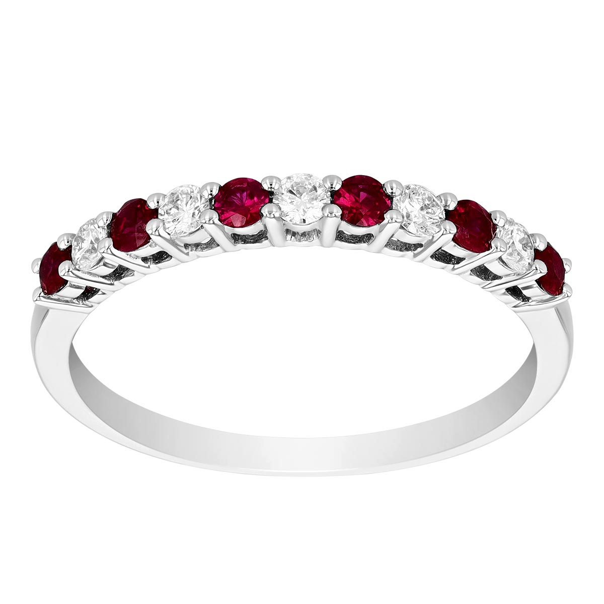 Ruby & Diamond Alternating Pattern Stacking Ring in White Gold