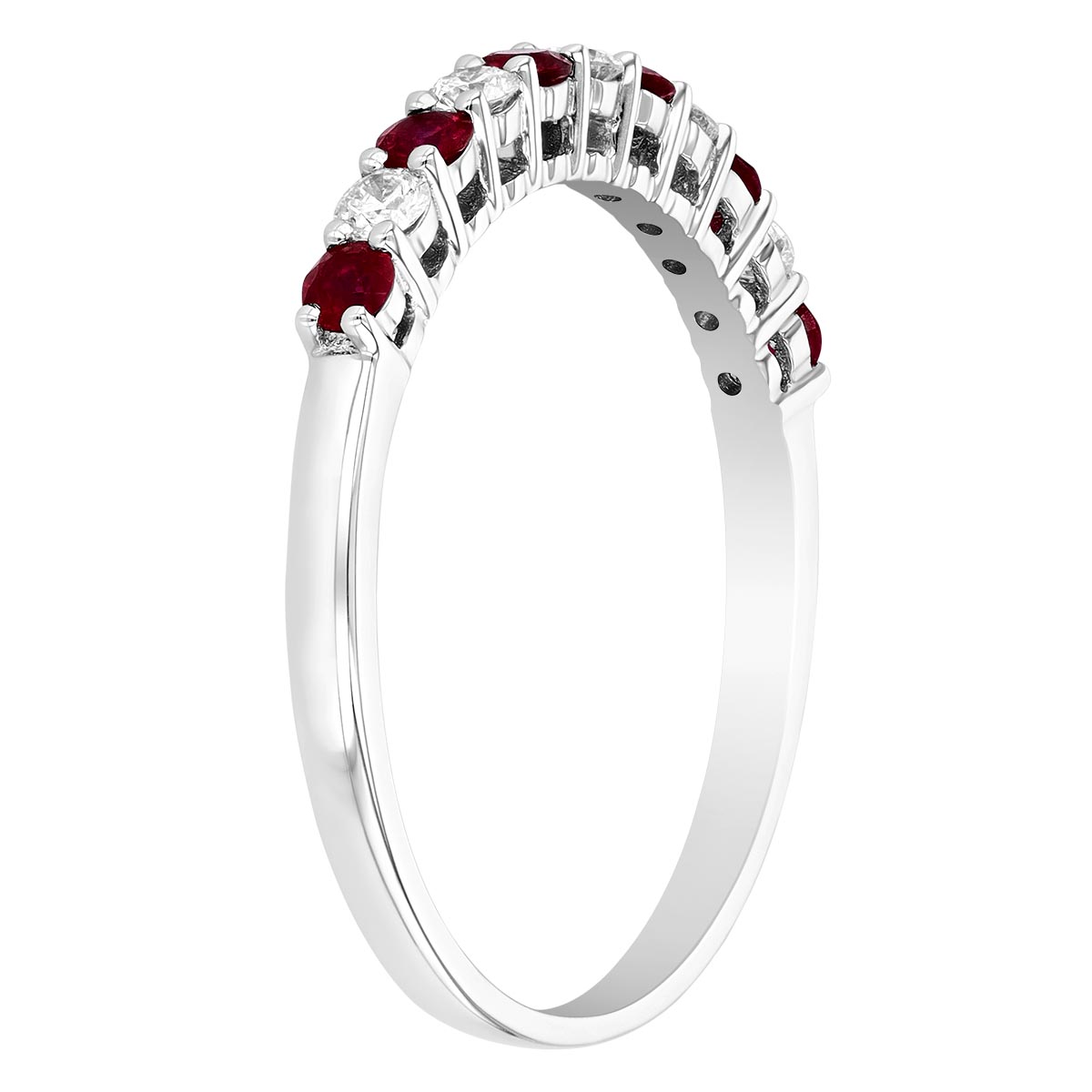 Ruby & Diamond Alternating Pattern Stacking Ring in White Gold