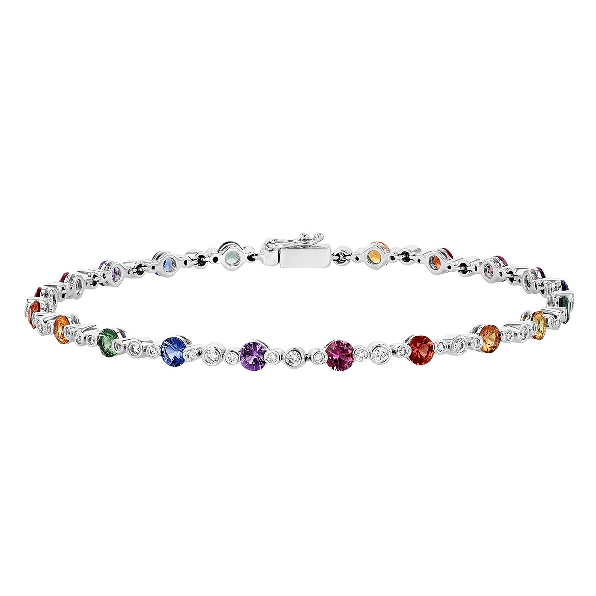 Multicolored Rainbow Sapphire & Diamond Tennis Bracelet in White Gold