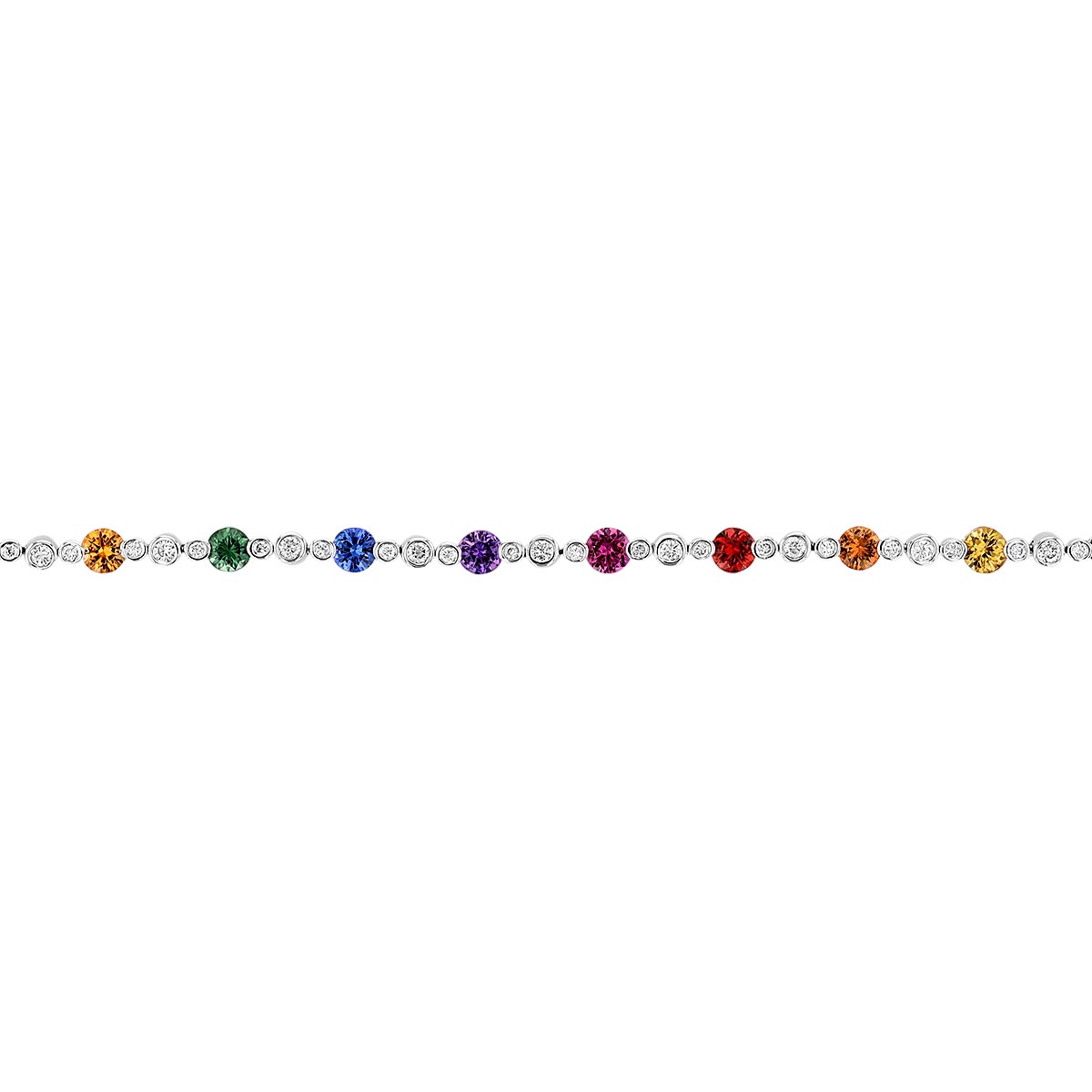 Multicolored Rainbow Sapphire & Diamond Tennis Bracelet in White Gold