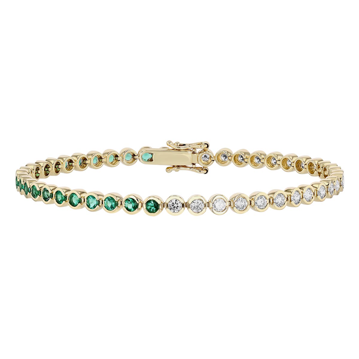 Emerald & Diamond Bezel Set Tennis Bracelet in Yellow Gold, 7" Borsheims